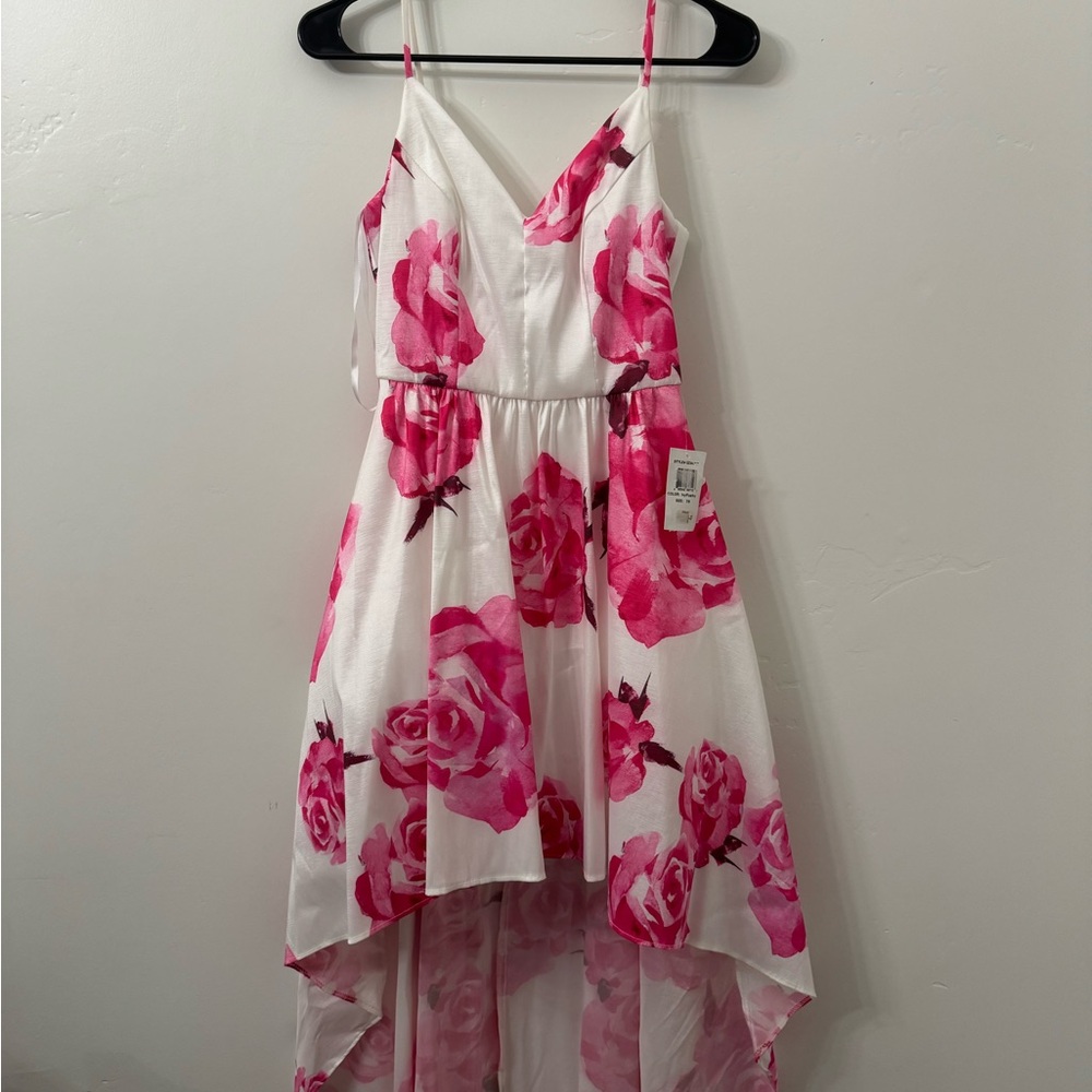 New B. Darlin Juniors High/Low white and Pink Floral dress Size 7/8